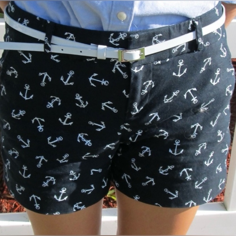 Banana Republic Women’s Size 12 Navy Nautical Anchor Print Cotton Blend‎ Shorts